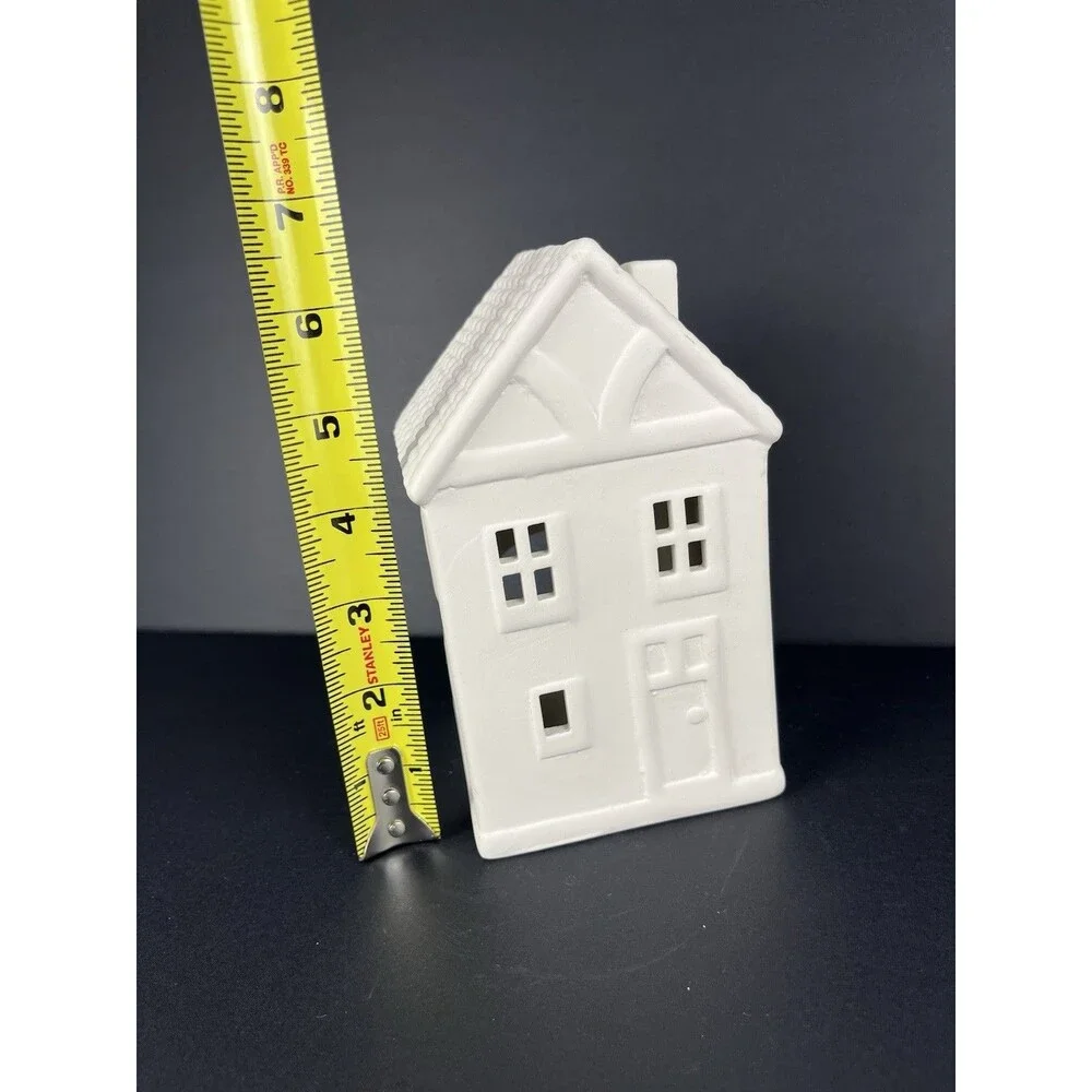 Crate & Barrel White Ceramic Two Story Village House Luminary Curved‎ Roof
